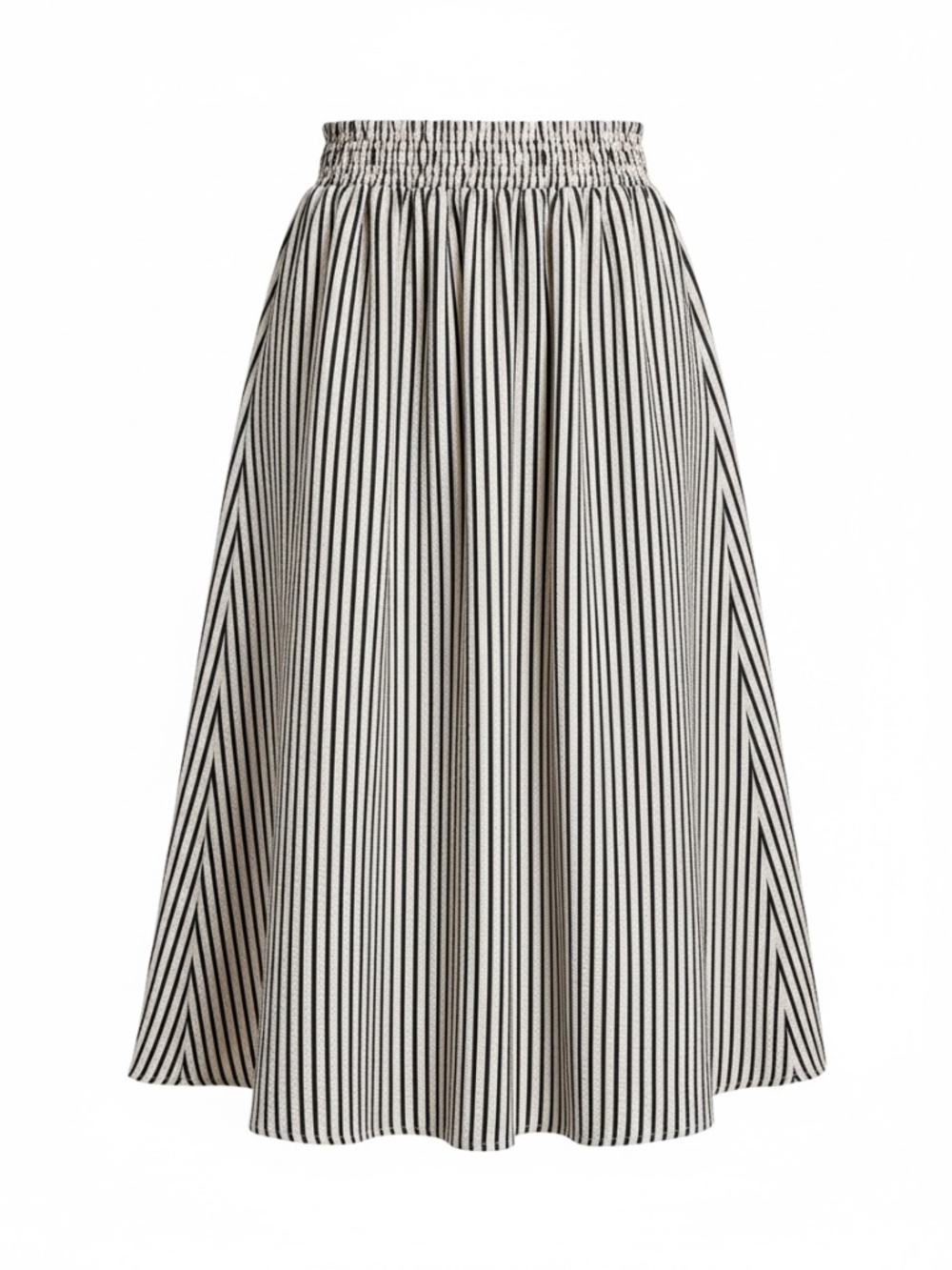 LOFT Black Cream Stripe Midi Skirt Elastic Waist Casual Summer Skirt